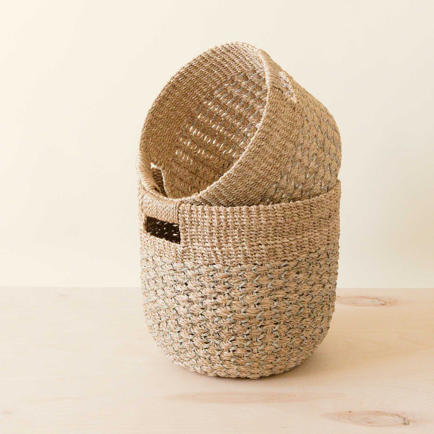 S/2 Grey + Natural Round Bottom Baskets