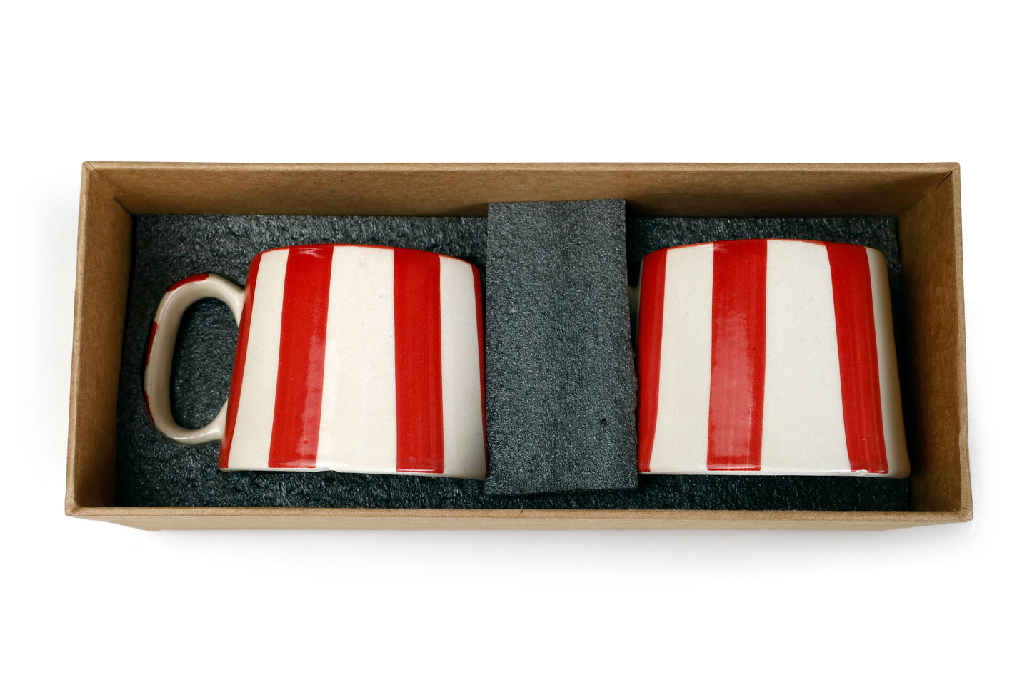 Ceramic Red Stripe  Coffee cup - 3.5 x 2.5 Inches ( Set of 2 )