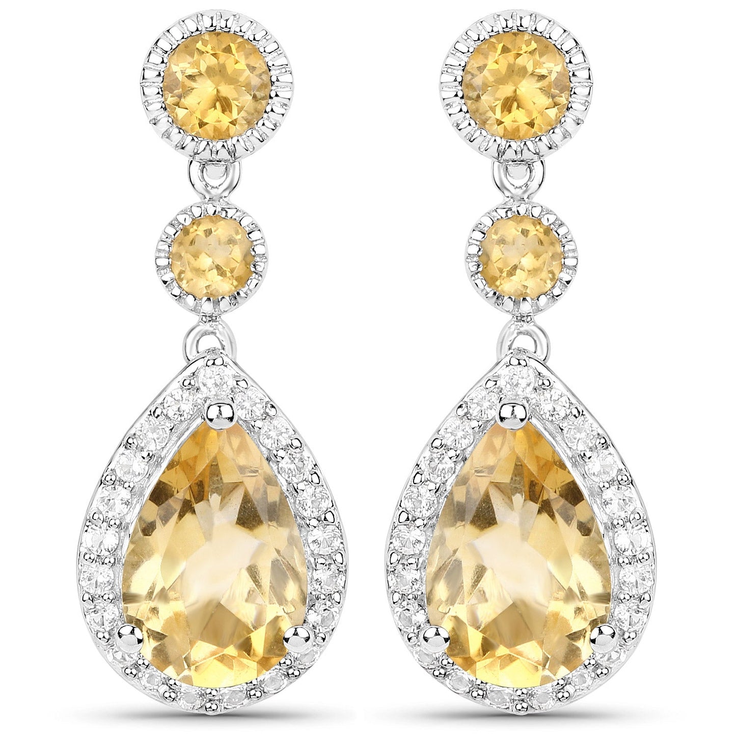 7.06 Carat Genuine Citrine and White Topaz .925 Sterling Silver Earrings