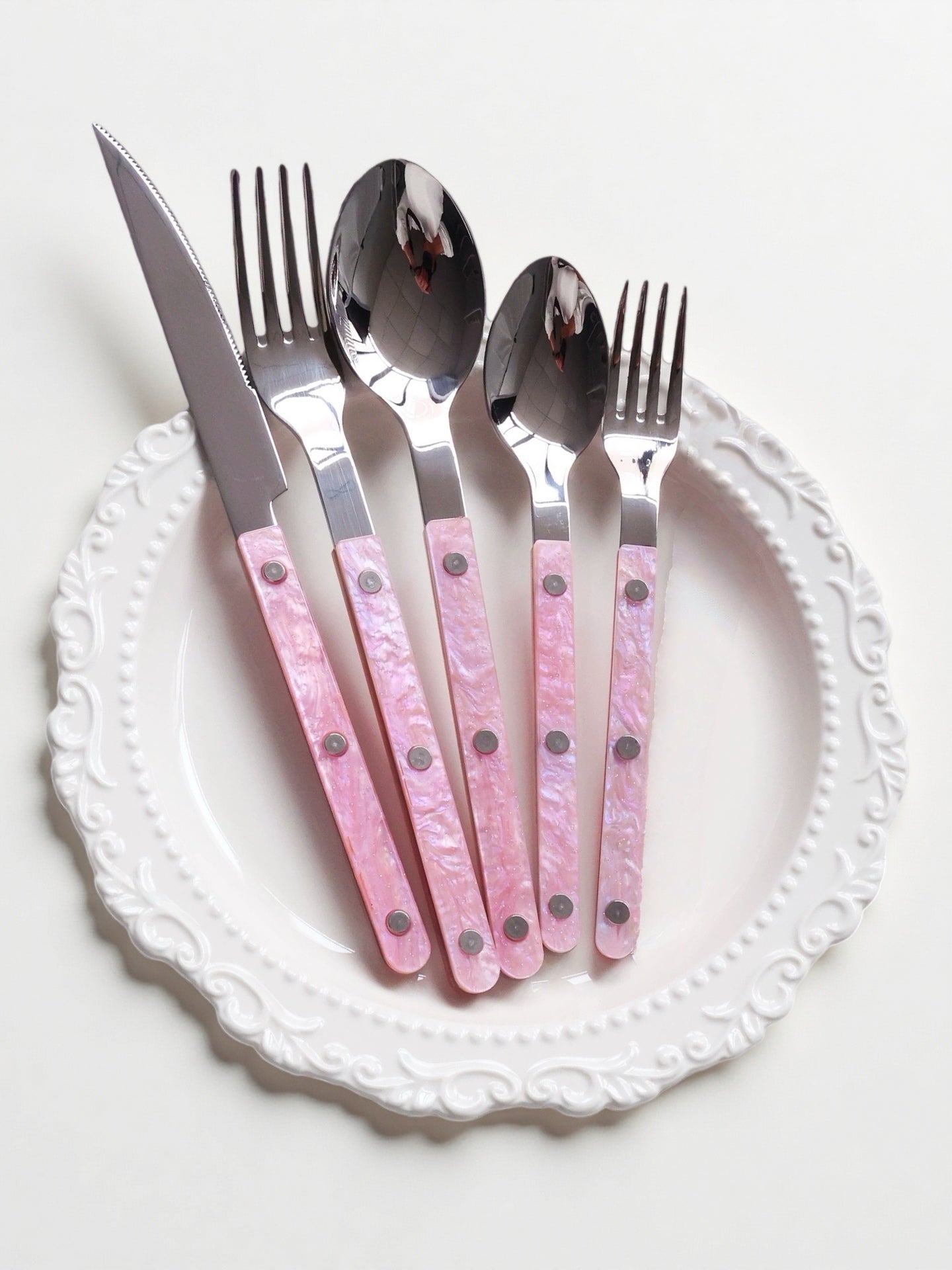 S/10 Salt Lake Flatware, Modern Elegant Pink Cutlery Silverware Set