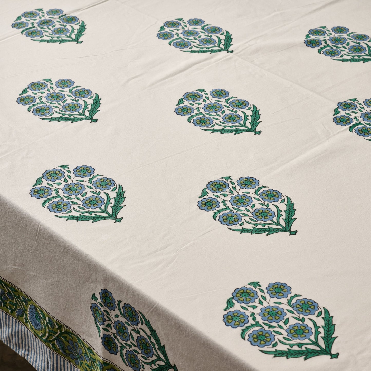 Devika Floral + Stripe Block Print Tablecloth