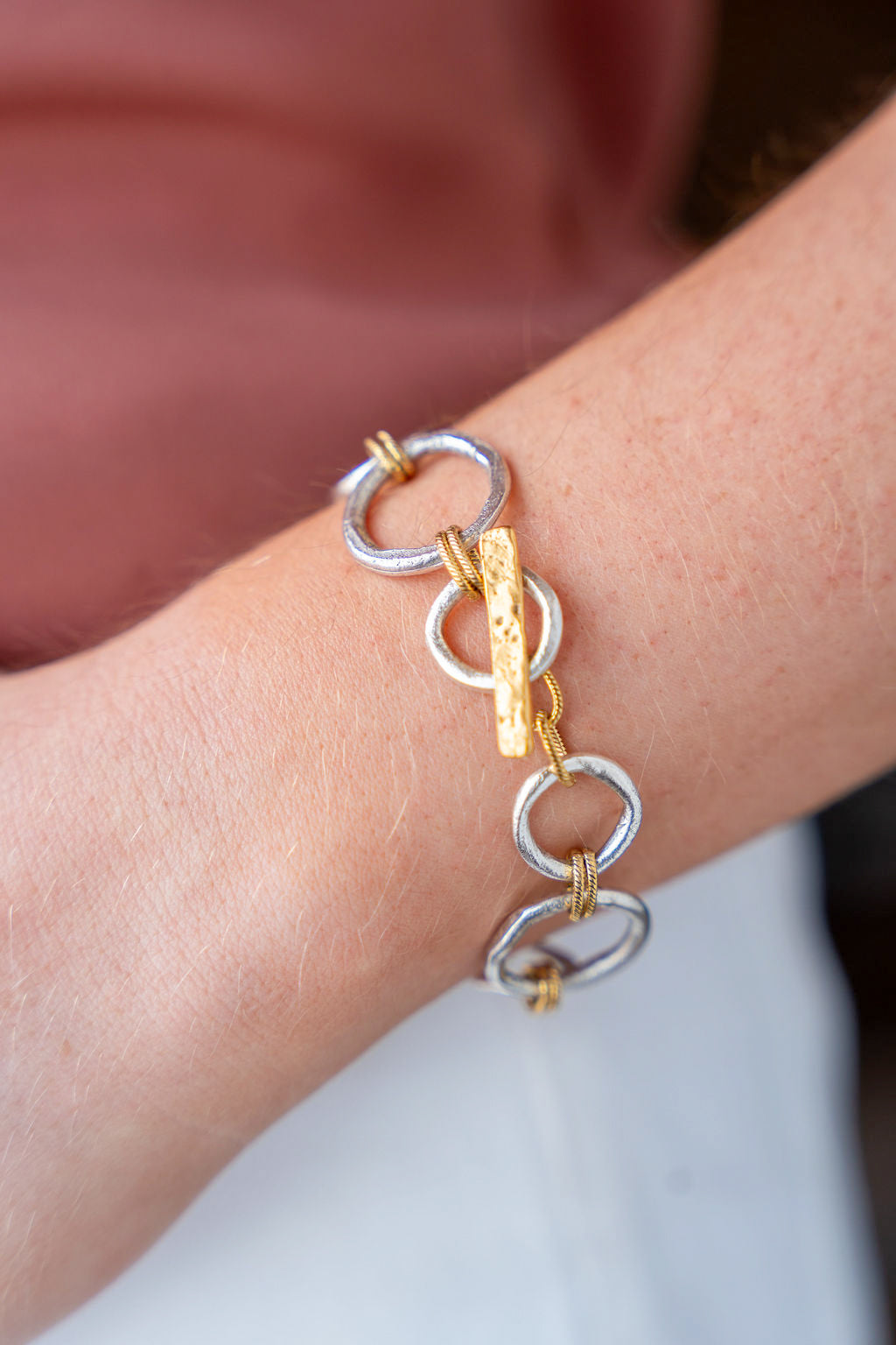 Mixed Metal Sculpted Circle Bracelet