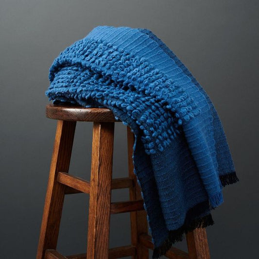 Macaroon Midnight Dark Blue Plush Textured Merino Handloom Throw