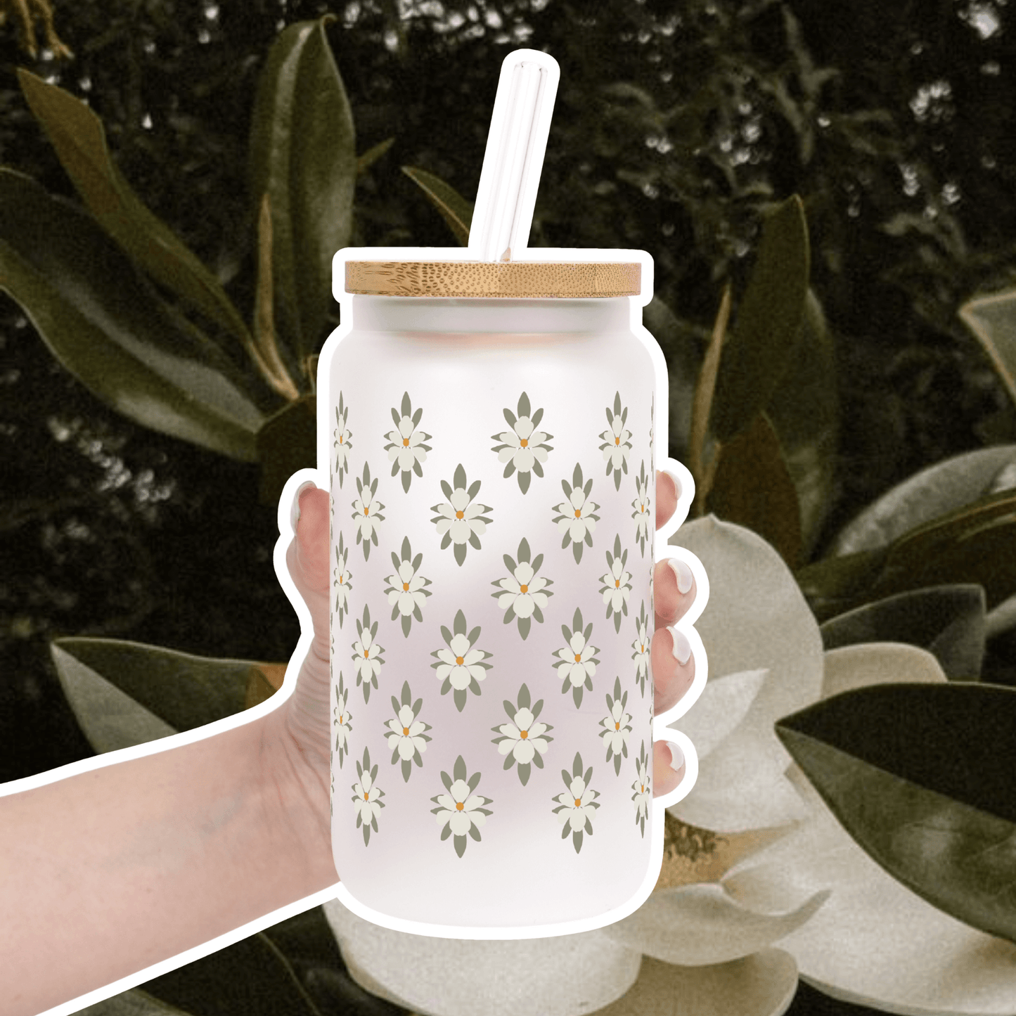 Soft Magnolias Cup With Lid and Straw