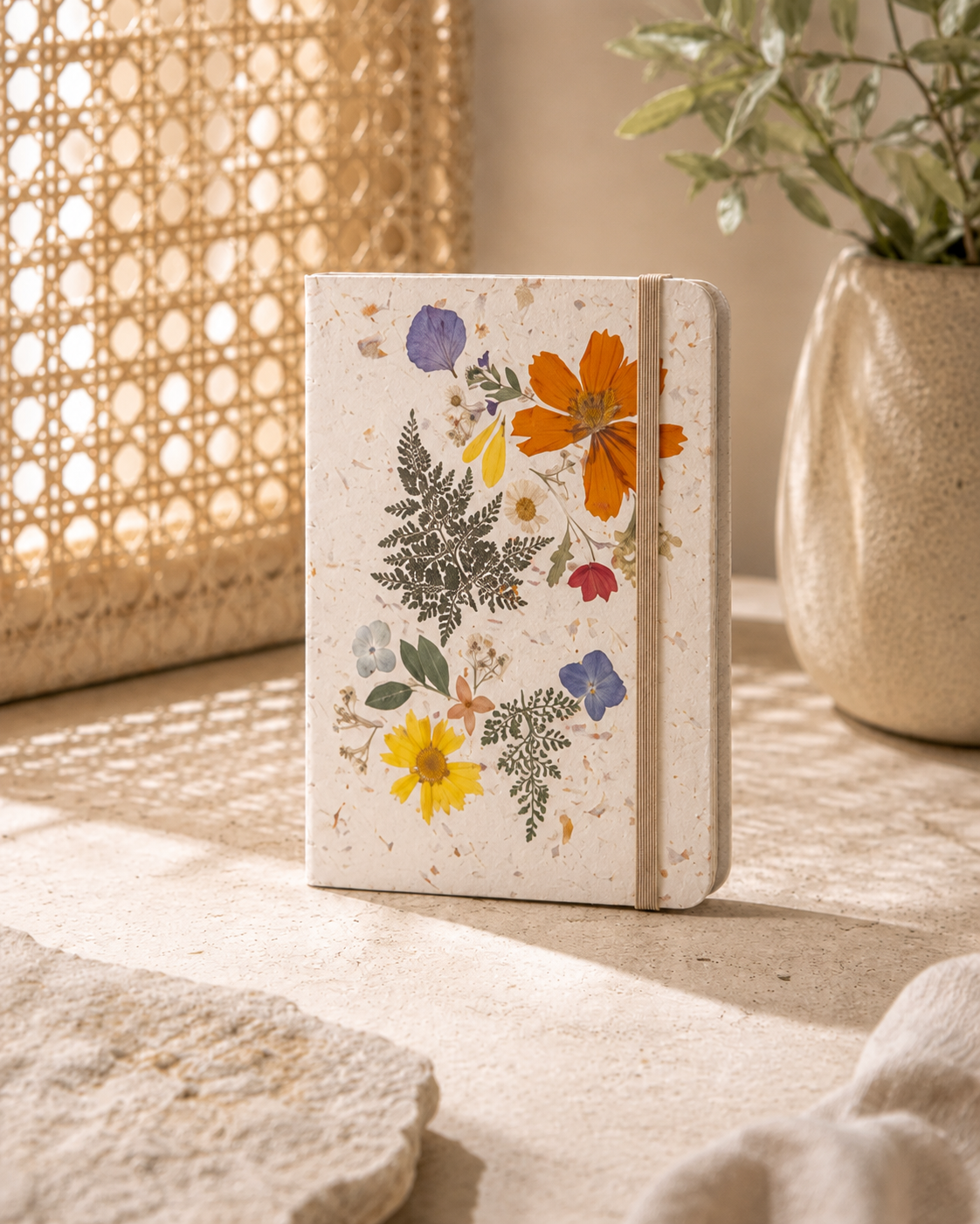 Handcrafted Journal with Pressed Flowers 5x8