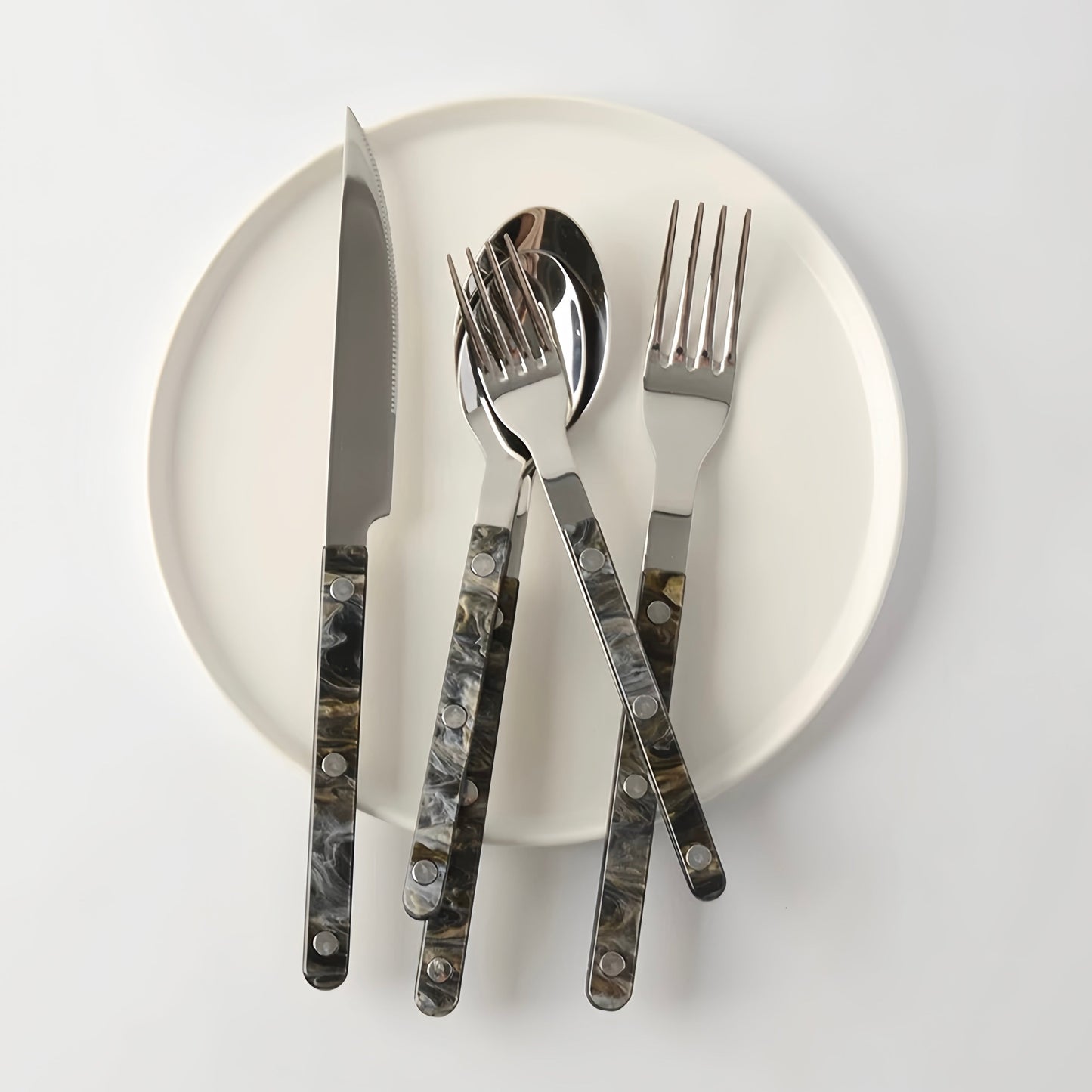 Set Of 10 Pcs Terra Flatware, Modern Elegant Cutlery Silverware