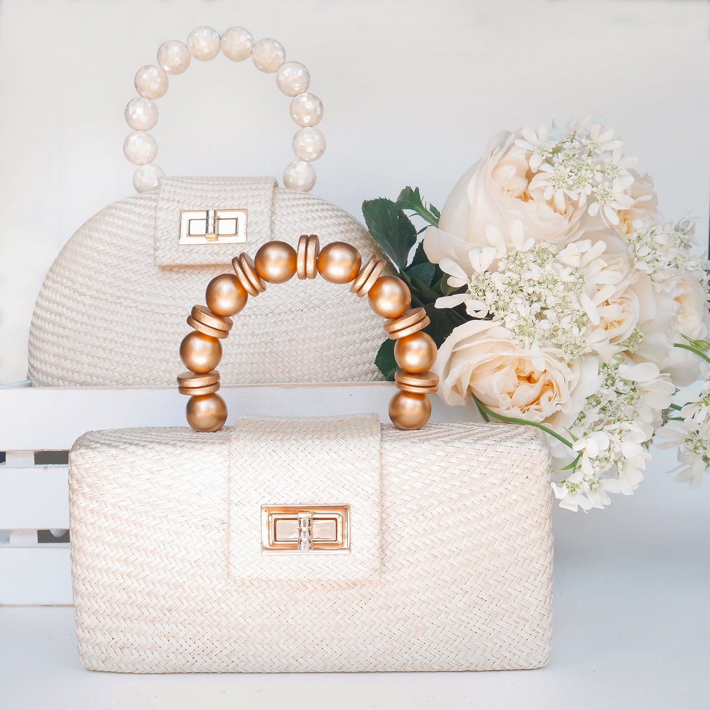 THE SERENA Cream Woven Straw Clutch Bag