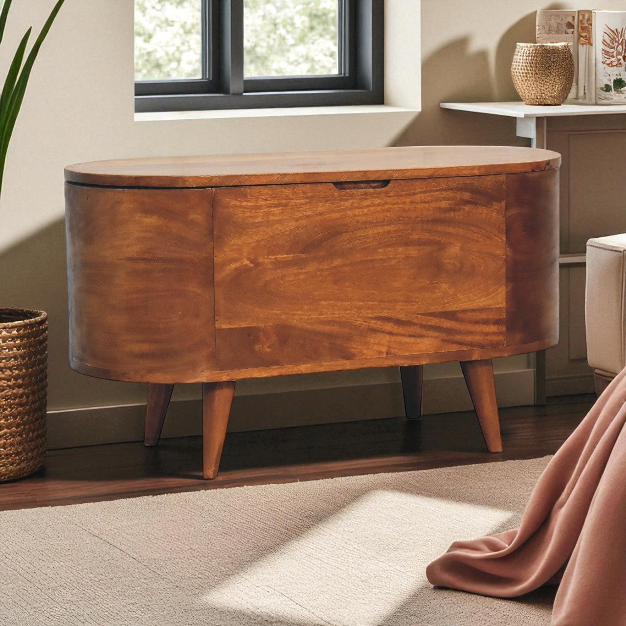 Solid Wood Chestnut Rounded Lid-Up Blanket Box