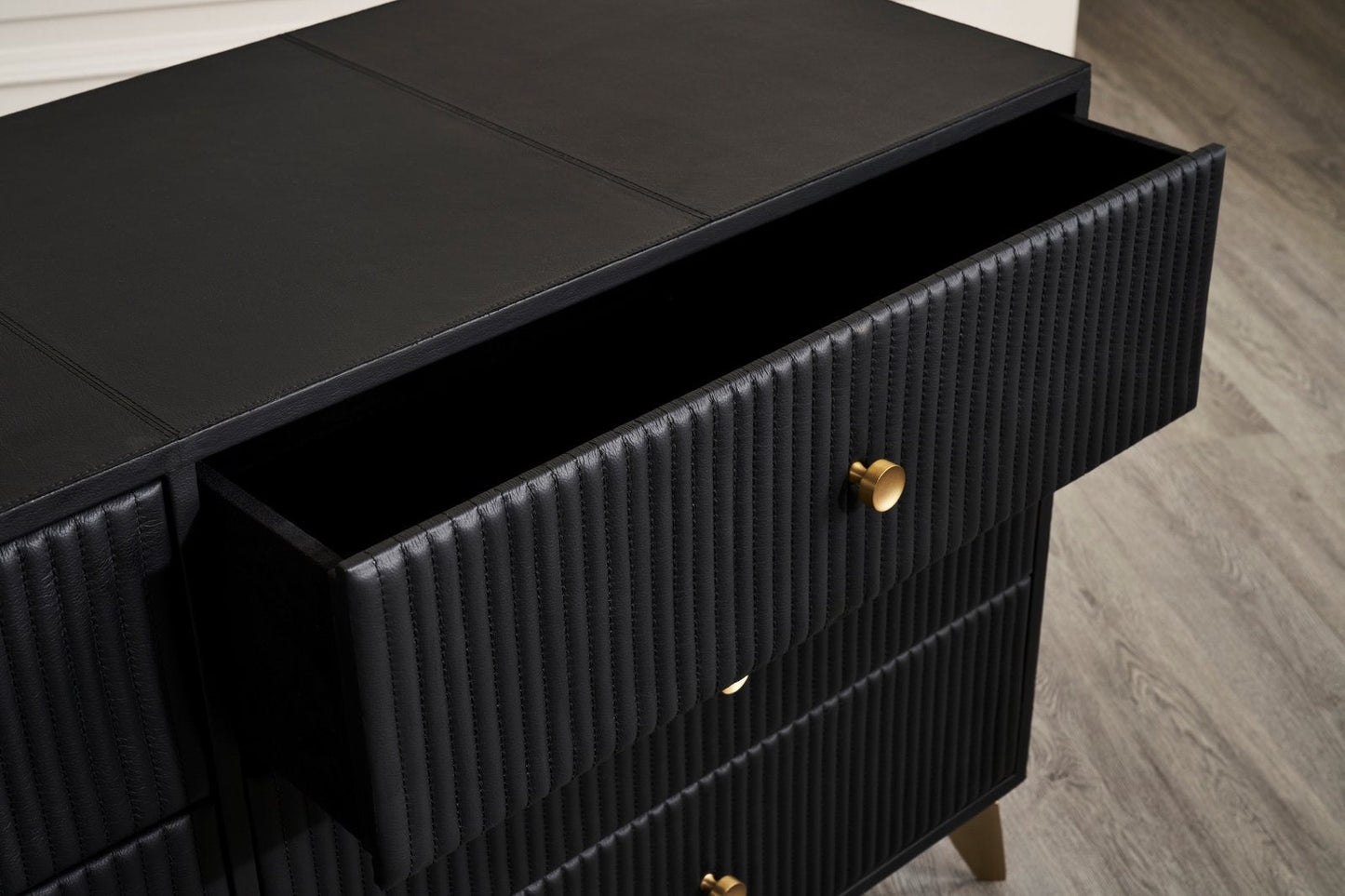 Stanford Three Drawer Leather Side Table