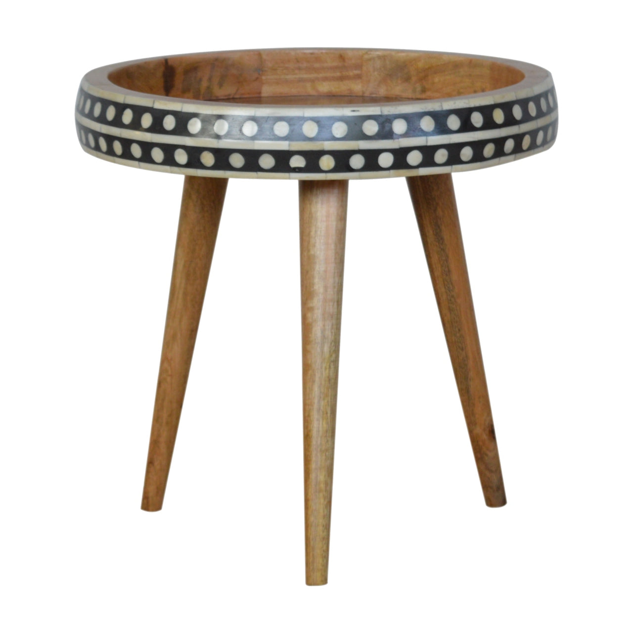 Solid Wood Small Dotted End Table, Black