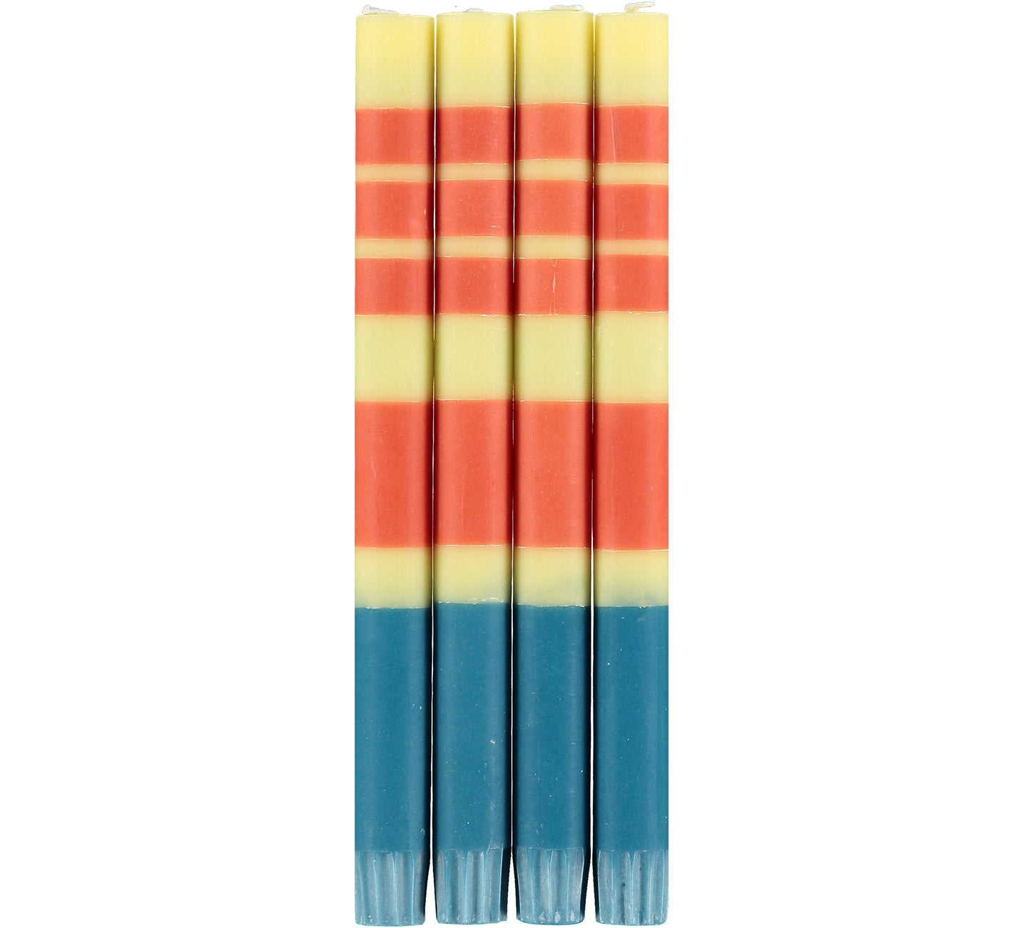 S/4 Striped Jasmine, Rust and Petrol Blue Dinner Candles