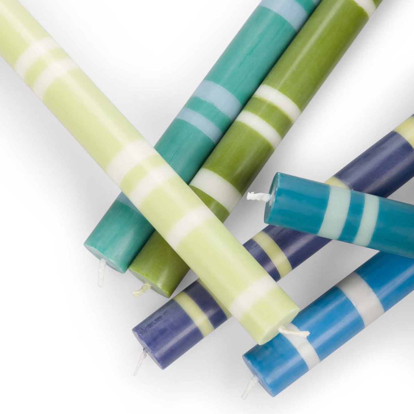 Striped Dinner Candles in Beryl Green and Moonstone