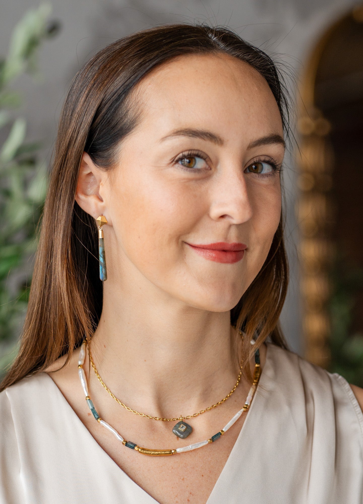 Biwa Pearl and Kyanite Necklace