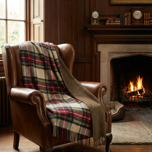 Prince of Scots Double Merino Wool Reversible Throw – Antiqued Dress Stewart Tartan – 70×55 - Osadia Concept Store