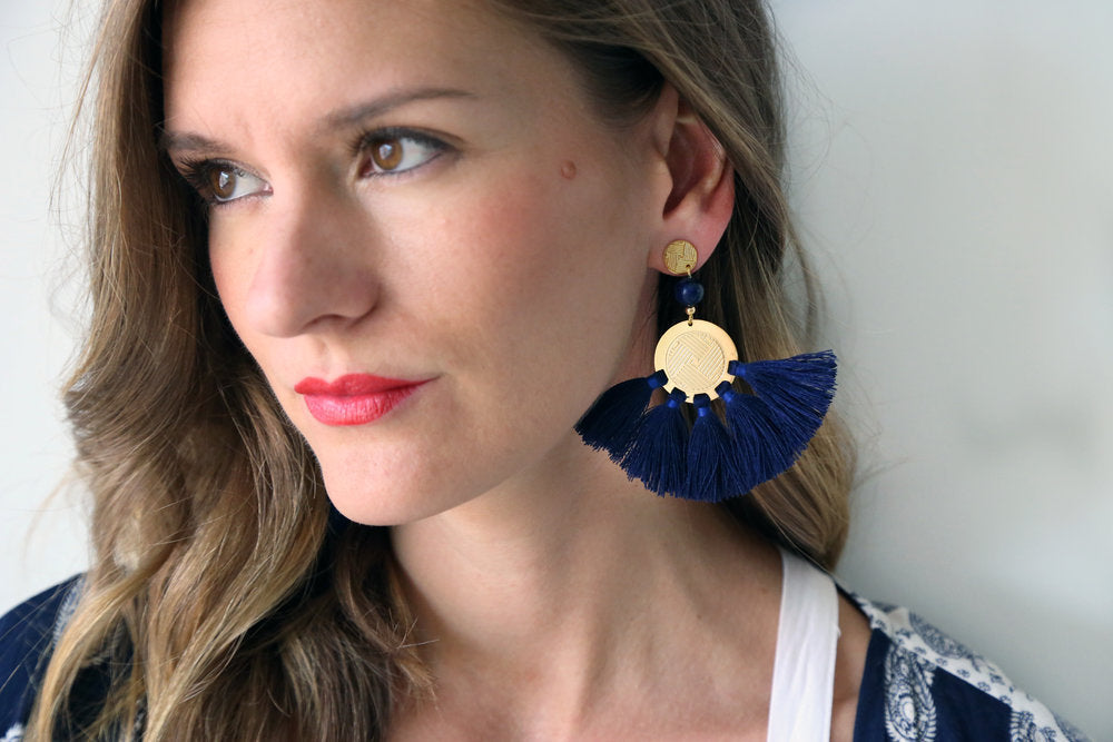 Sol Tassel Earring - Navy