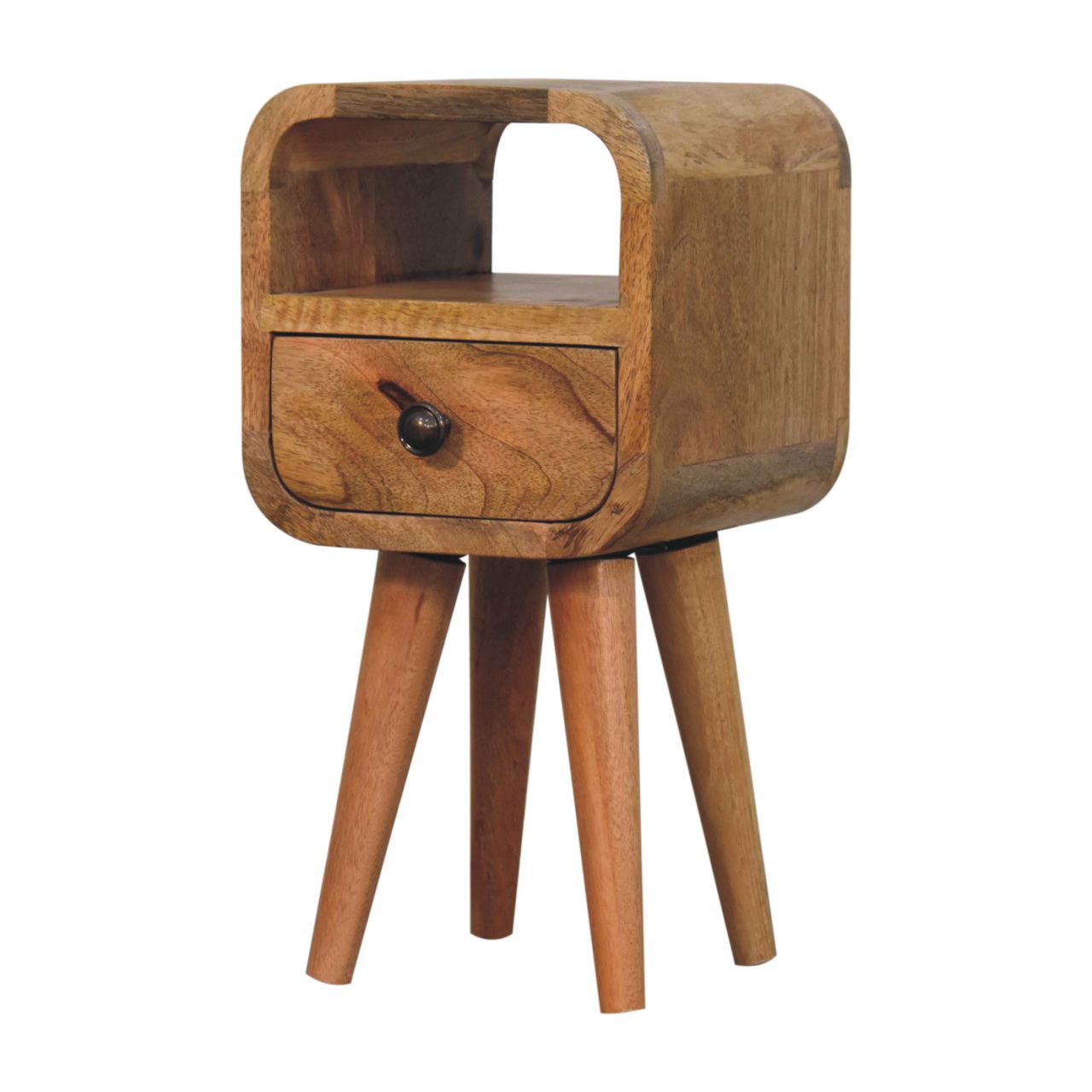 Solid Wood Extra Mini Oak-ish Curve Open Slot Nightstand