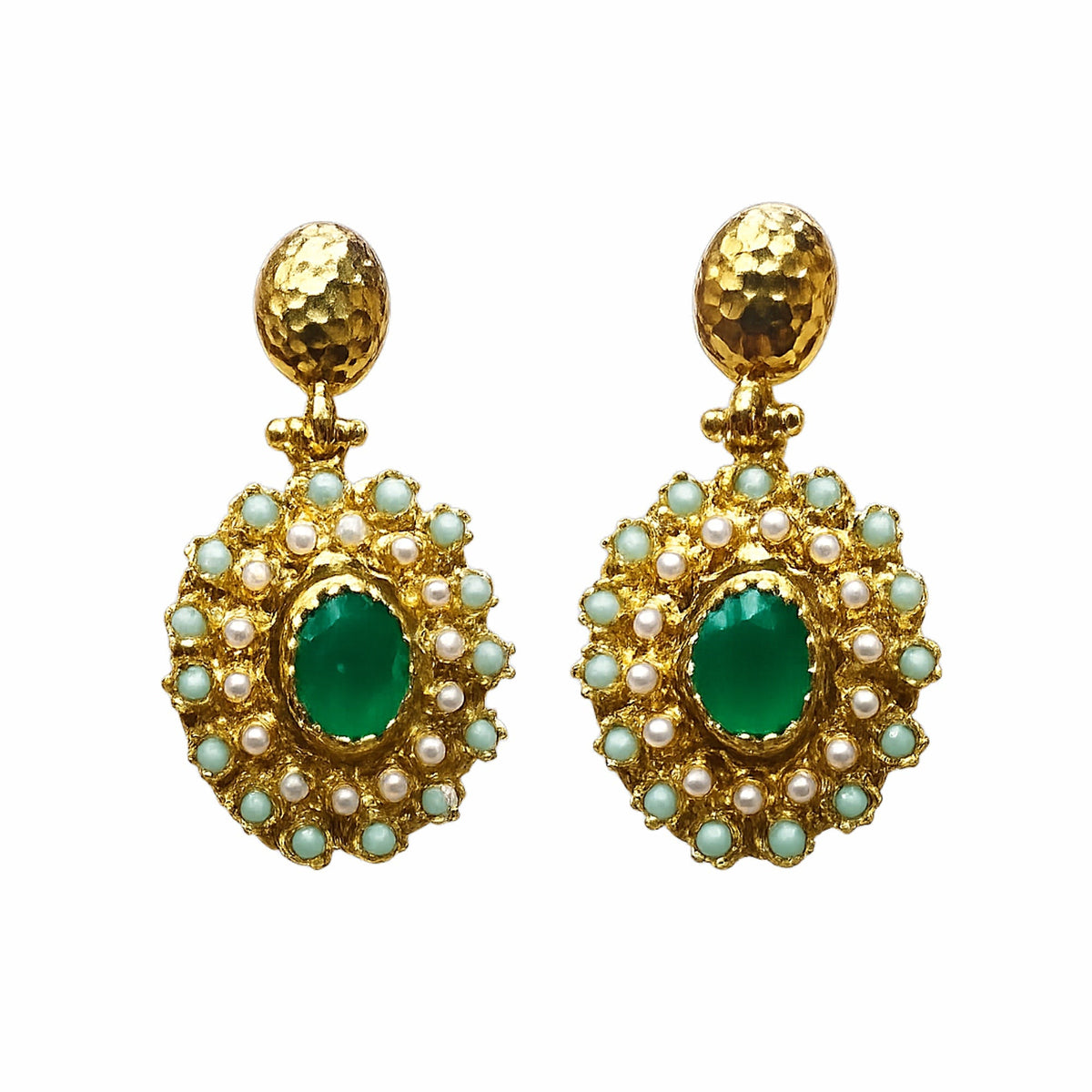 Gulya Emerald and Pearl Pendant Earrings