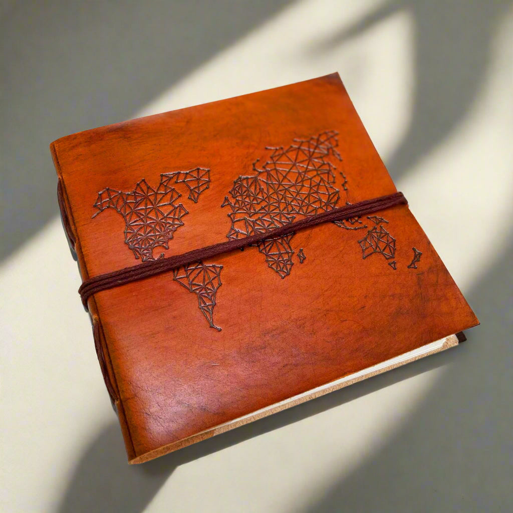 World Map 7x7 Artist Handmade Leather Journal