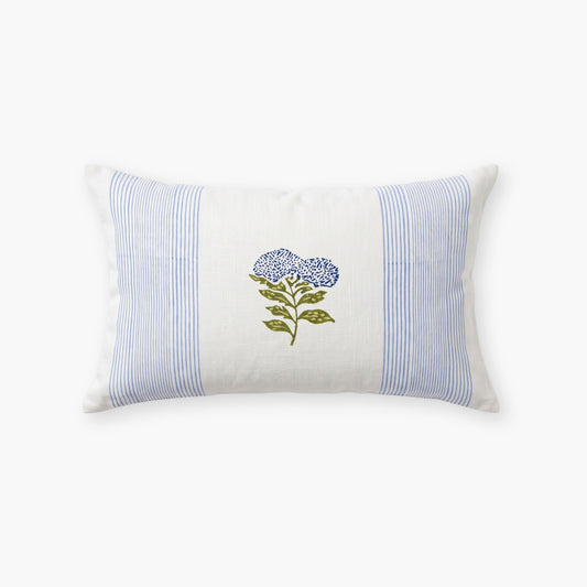 Vera Floral Lumbar Linen Pillow Cover - Pastel Blue