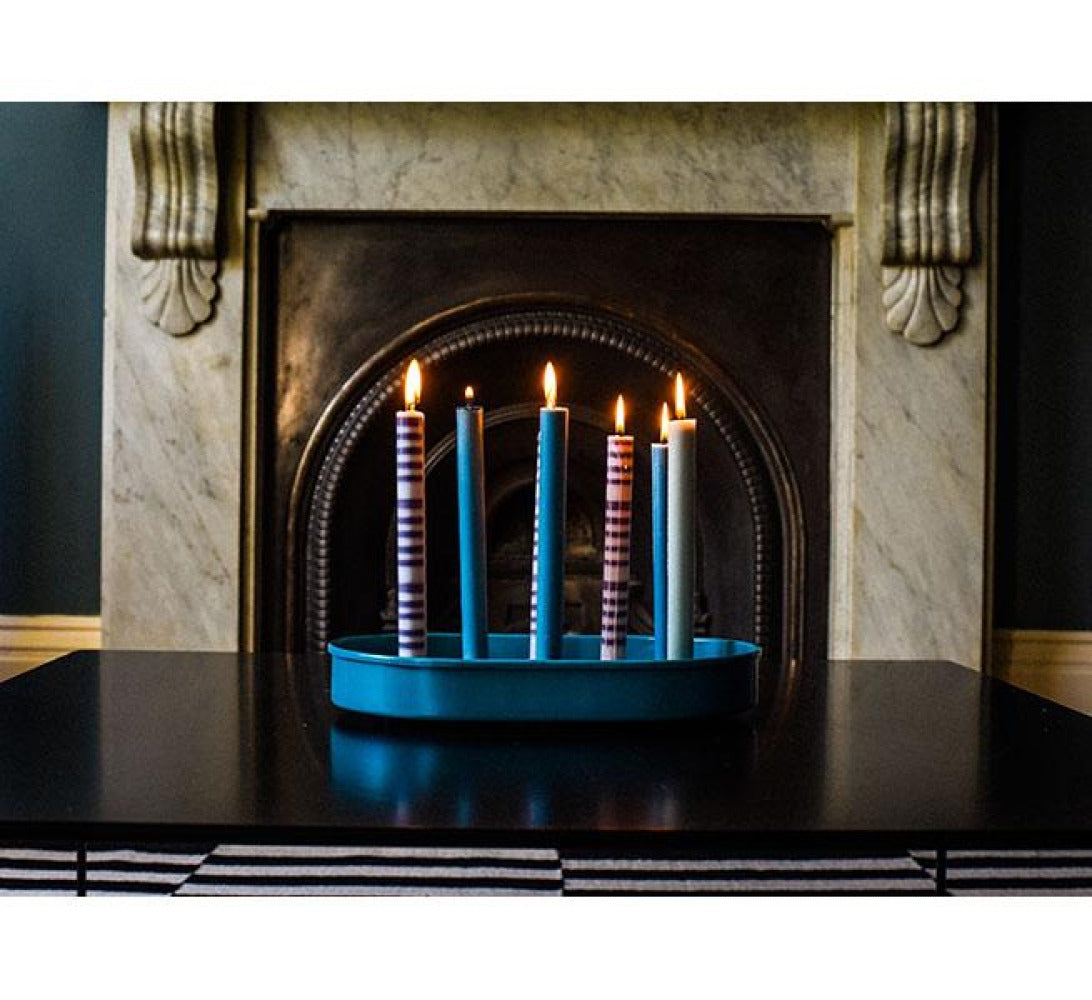 Oval Metal Candle Platter - Petrol Blue