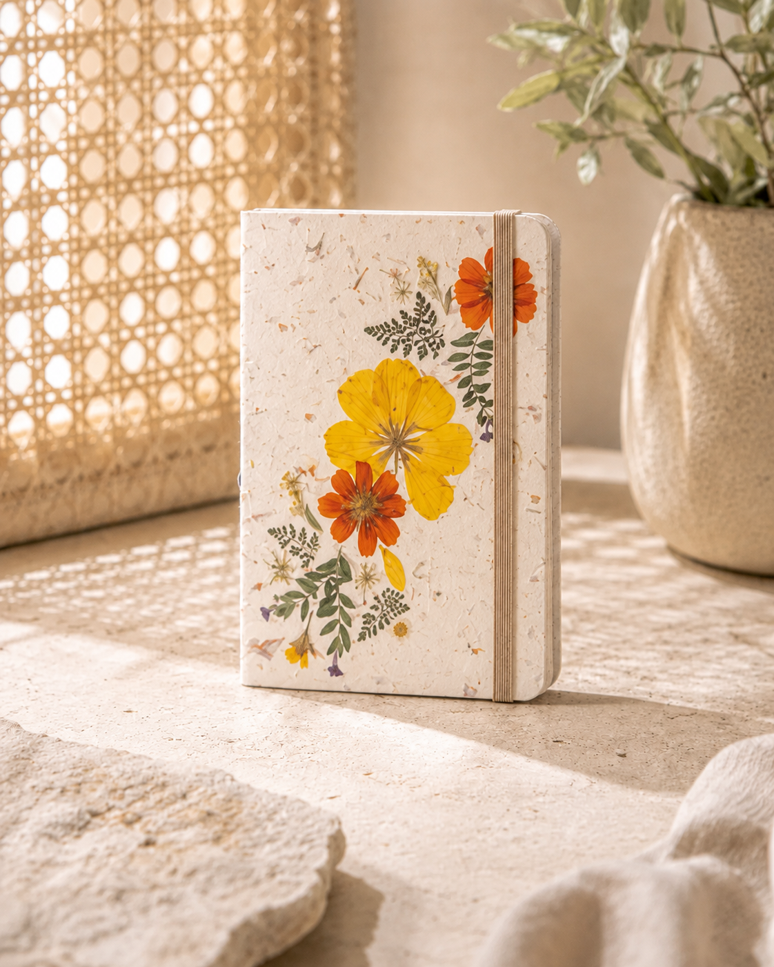 Handcrafted Journal with Pressed Flowers 5x8