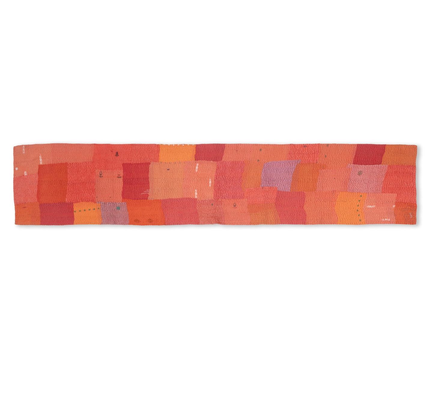 Mosaic Fray Patch Vintage Kantha Runner - Carrot
