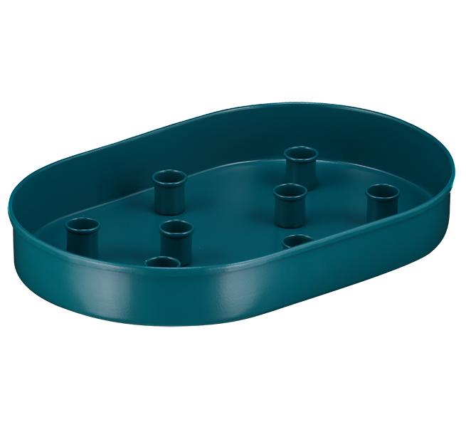 Oval Metal Candle Platter - Petrol Blue
