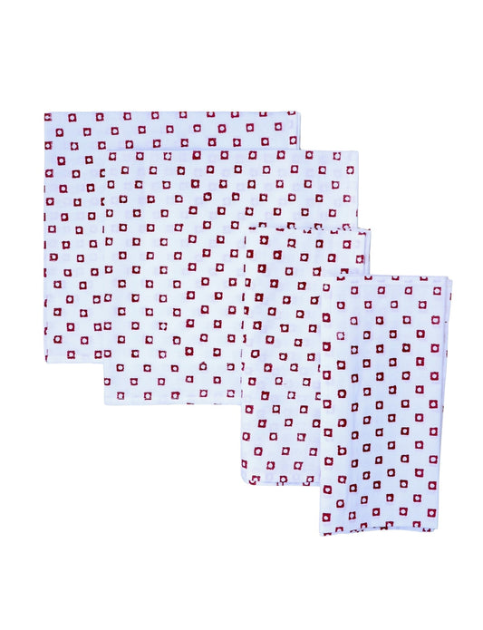 S/4 Cloth Napkins - Red Squares