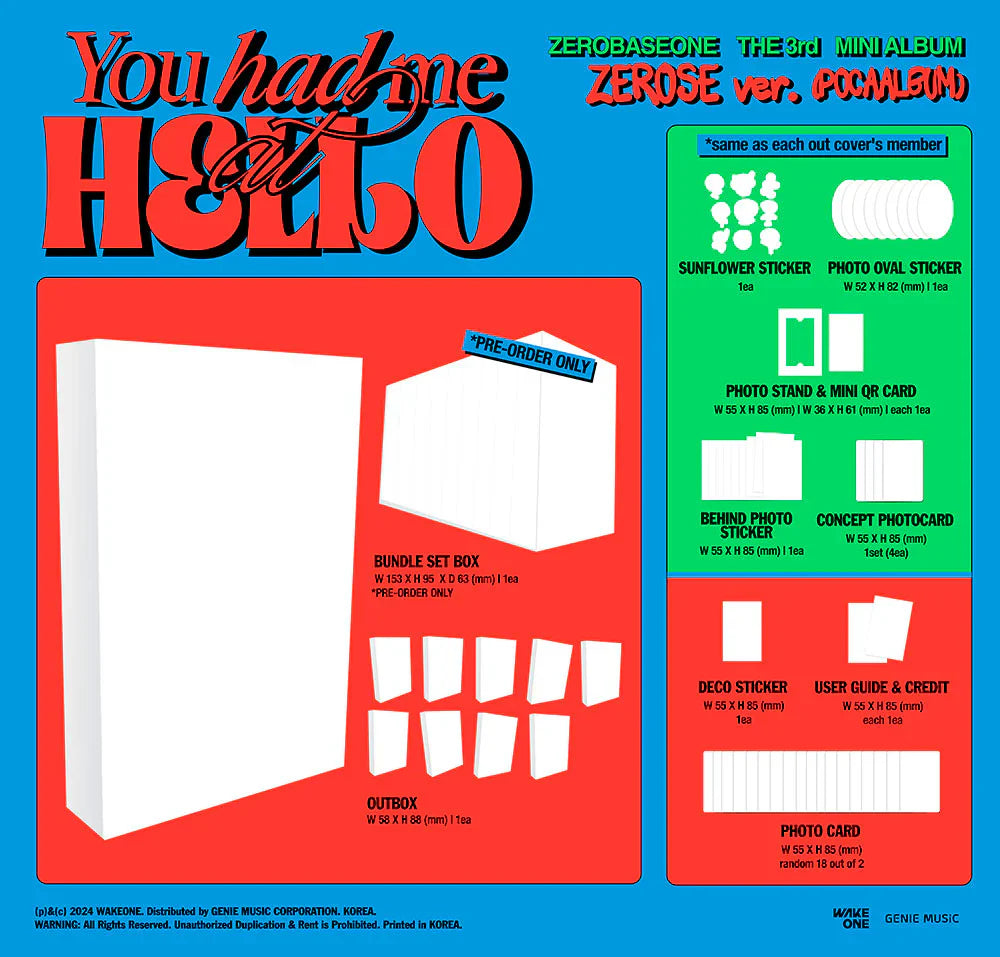 Zerobaseone 3rd Mini Album - You Had Me At Hello (Zerose Ver Pocaalbum Set)