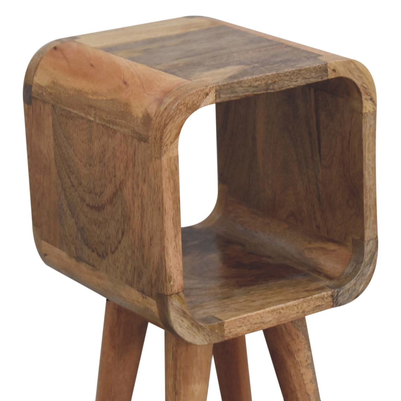 Solid Wood Extra Mini Minimalist Open Curved Oak-ish Bedside Table