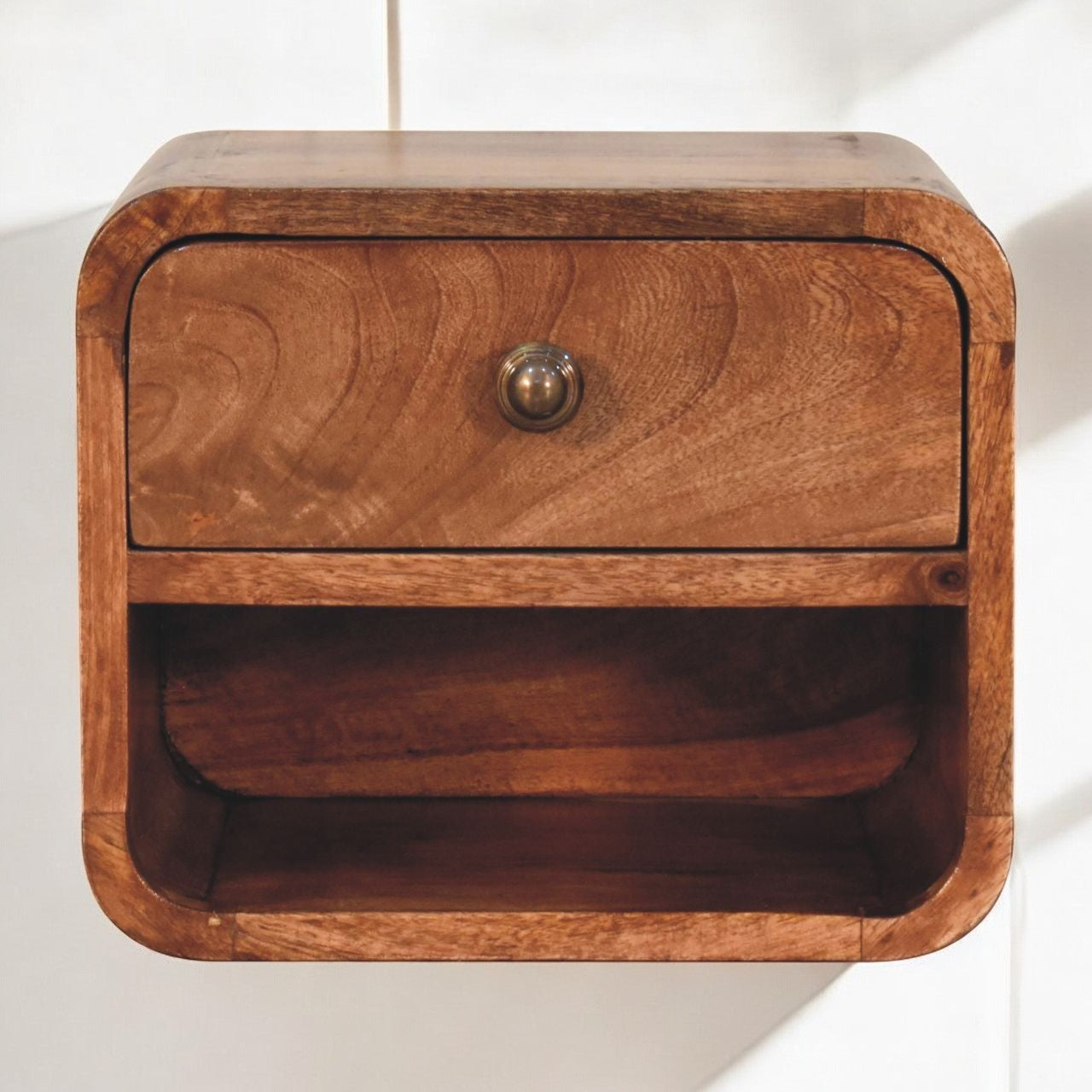 Solid Wood Mini Honey Caramel Wall-Mounted Bedside Table