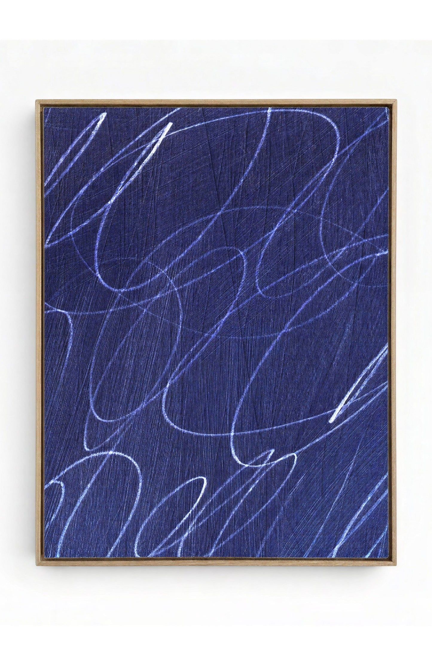 Gestural Marks in Deep Ocean Framed Canvas Wall Art