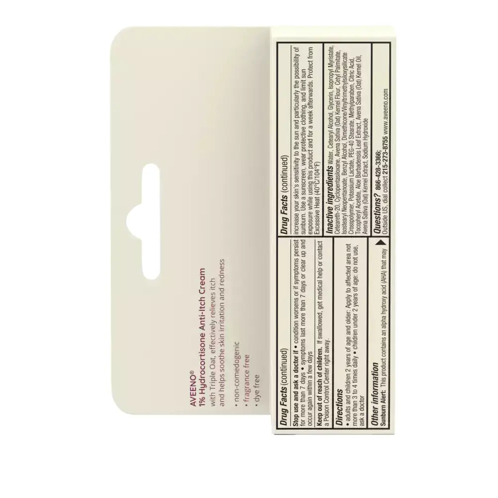 Aveeno Anti-Itch 1% Hydrocortisone Anti-Itch Cream, Tube 1 oz.