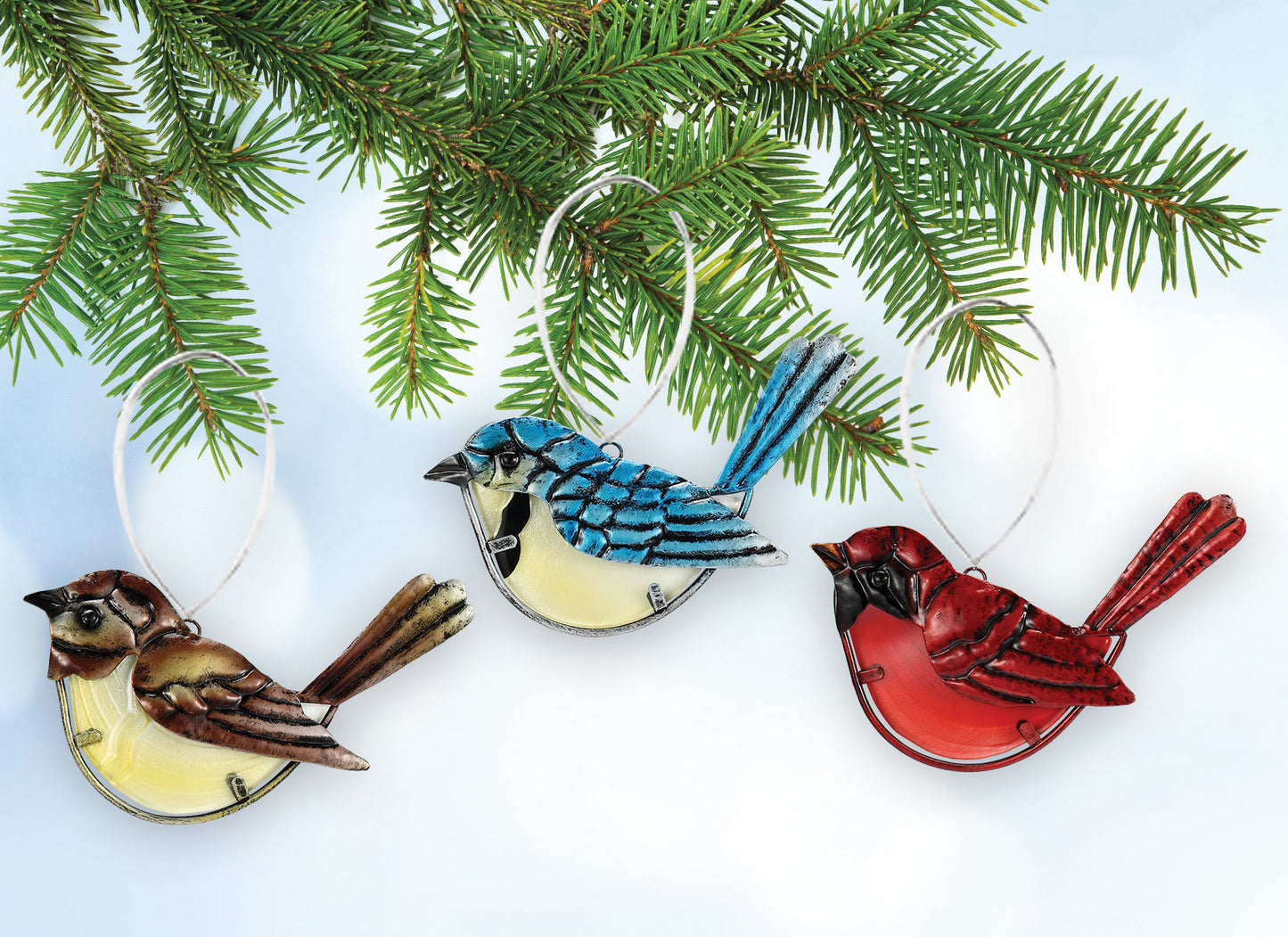Whimsical Woodland Birds Ornaments - Set of 3