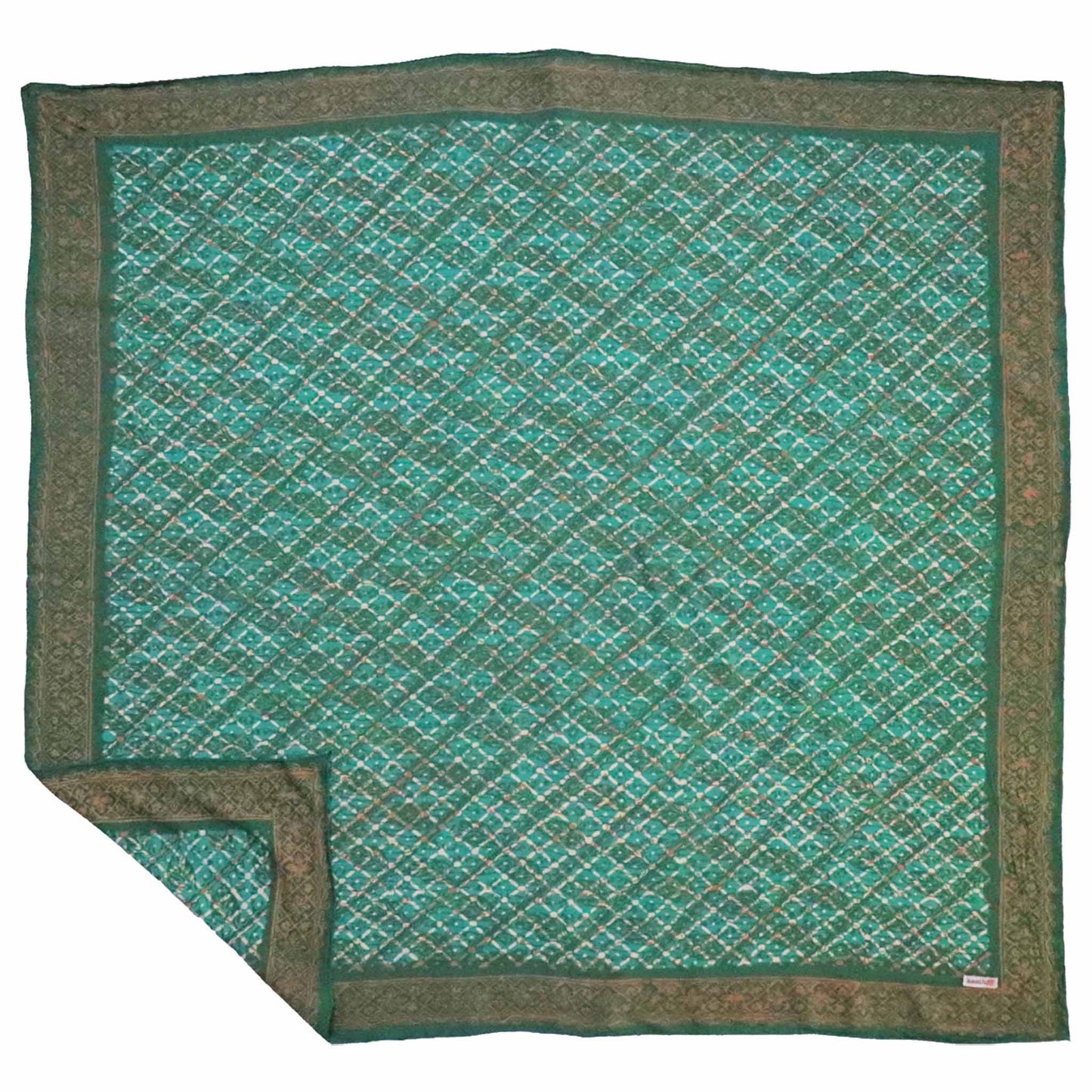 Large 39" Hand Dyed Batik Bandana - Leaf Grid