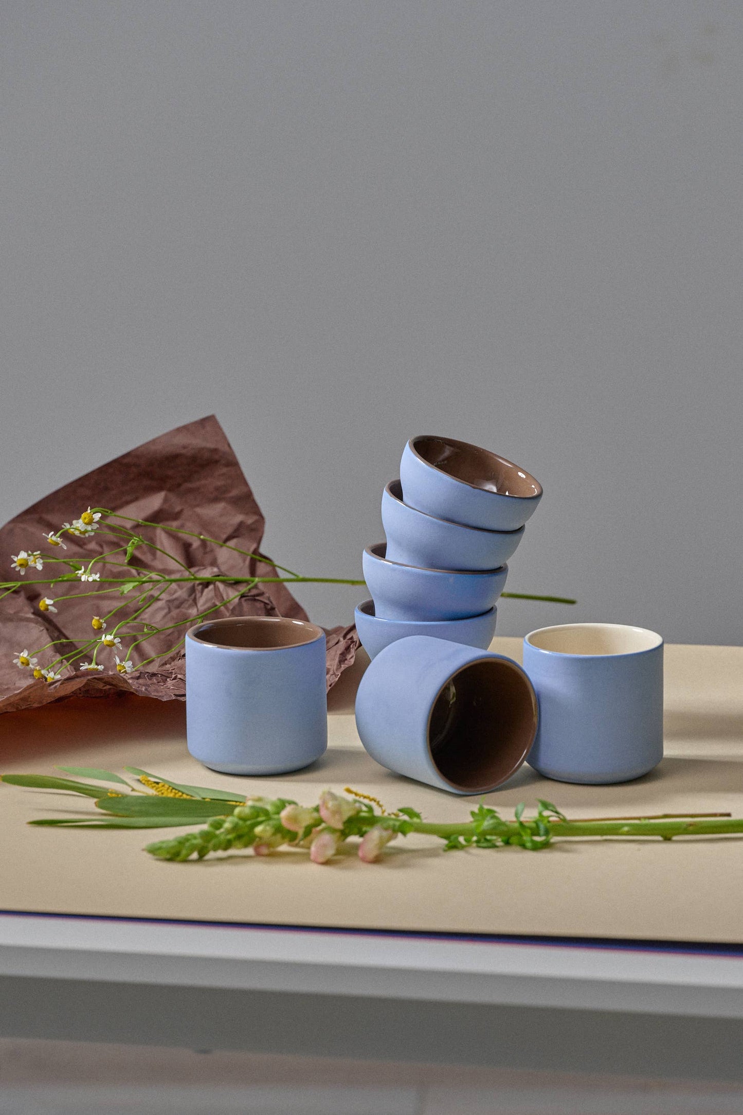 Handmade Porcelain Coffee Cup. Forget-me-Not/Chocolate medium