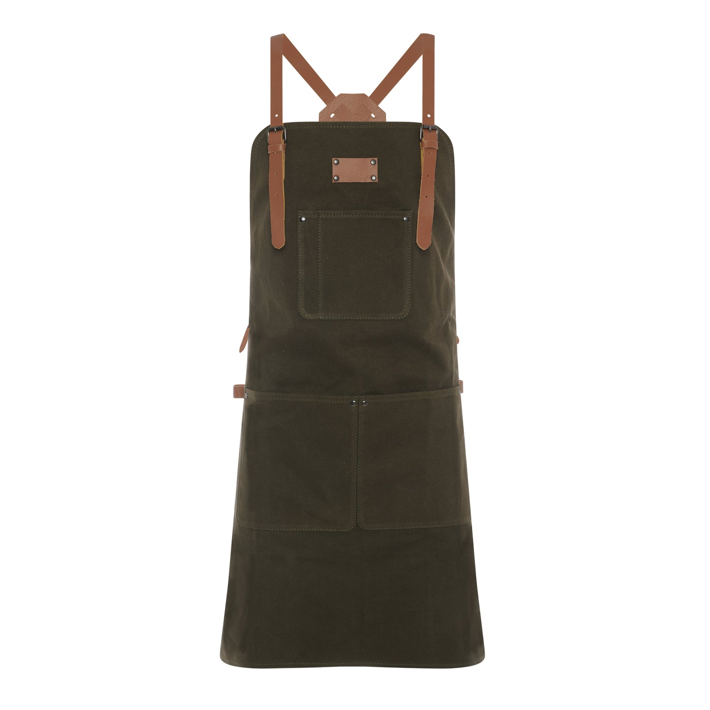 Waxed Canvas Work Apron with Leather Straps & Utility Pockets