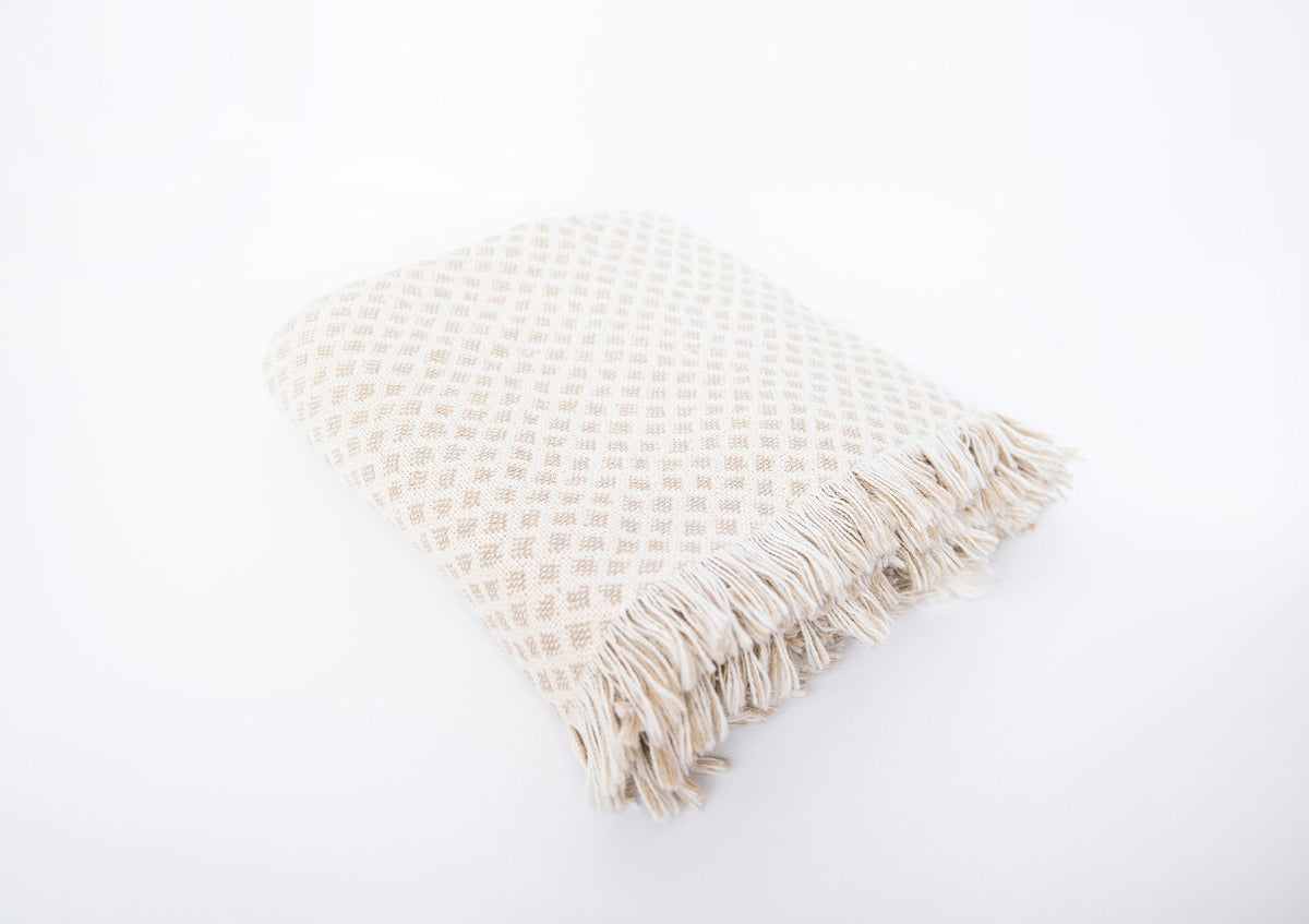 Cream and Beige Diamond Jacquard Woven Throw