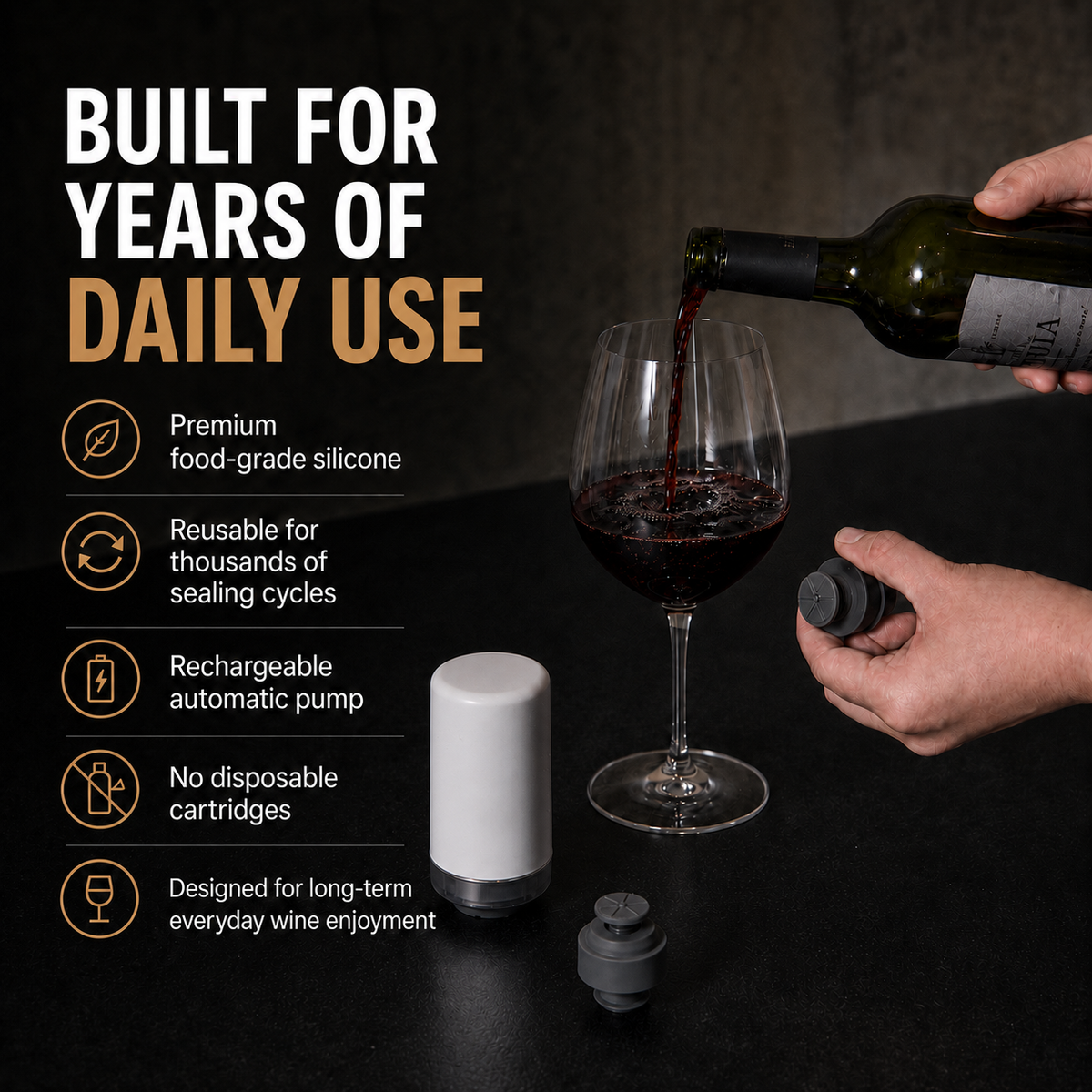 Preservio Automatic Wine Preservation Pump + Bonus 2 Silicone Stoppers