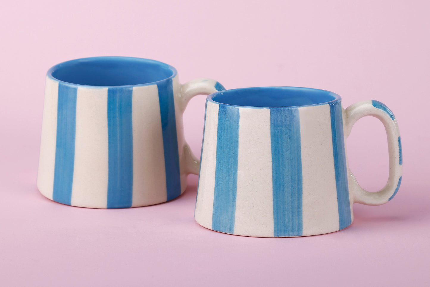Ceramic Aqua Blue Stripe  Coffee cup - 3.5 x 2.5 Inches ( Set of 4 )