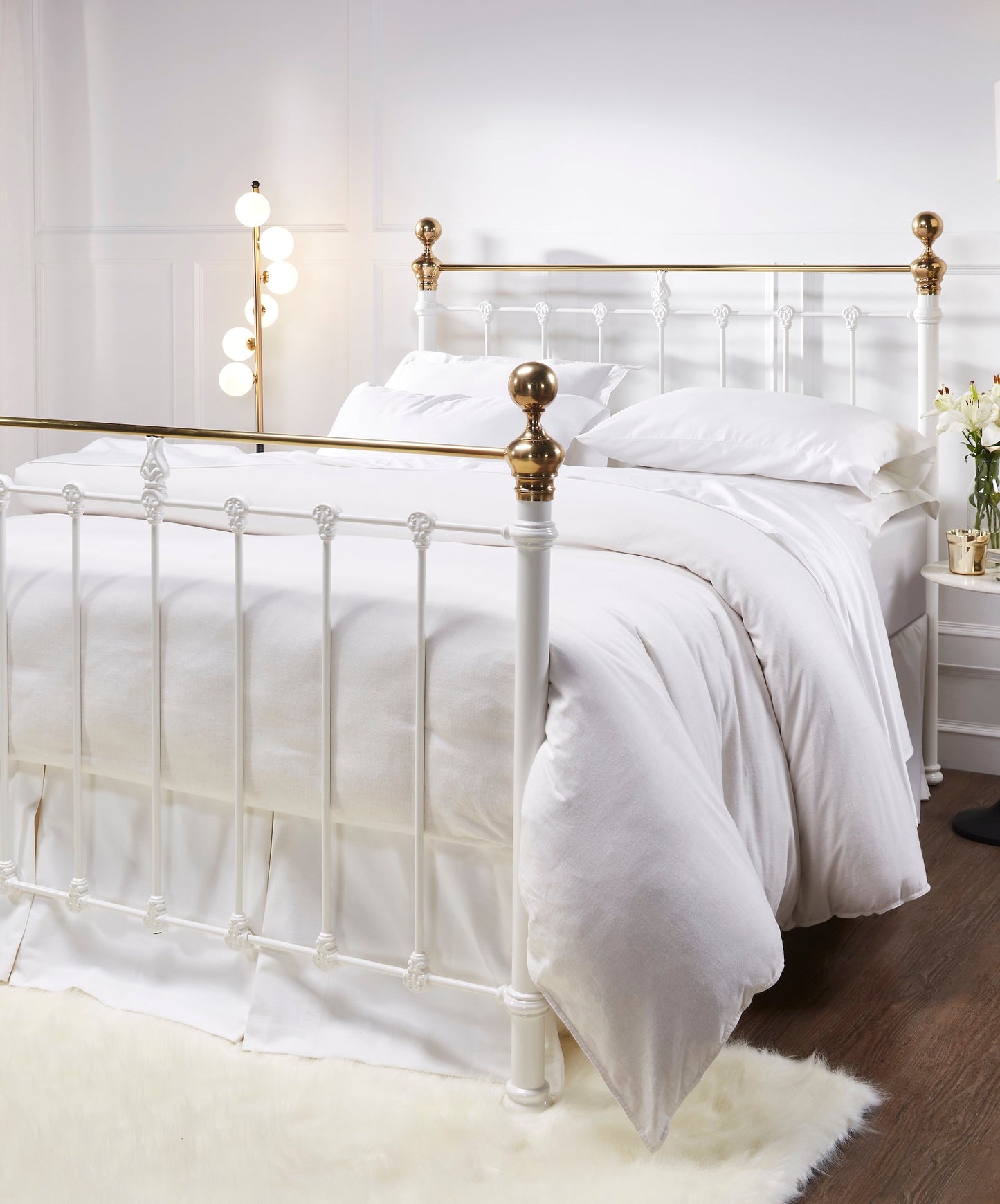 Castile Metal Bed Satin White With Brass