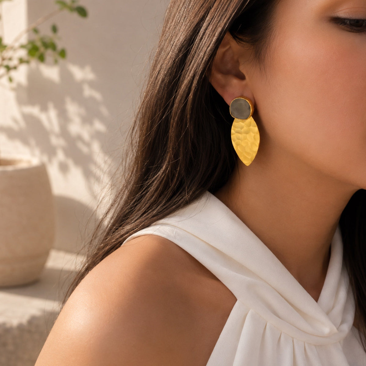 Karan Gray and Gold Hammer-Finished Earrings