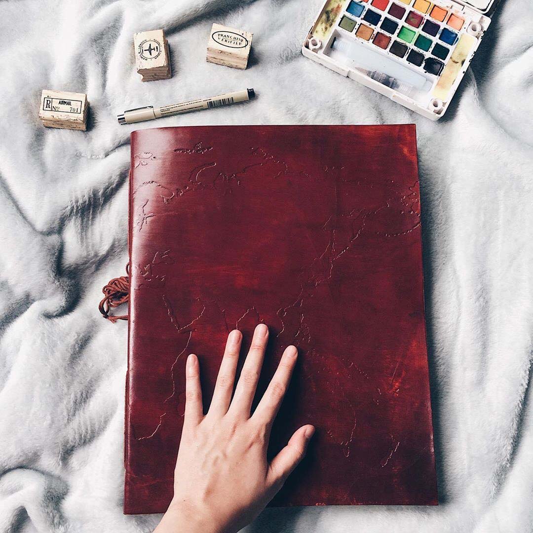 Extra Large World Map Handmade Leather Journal