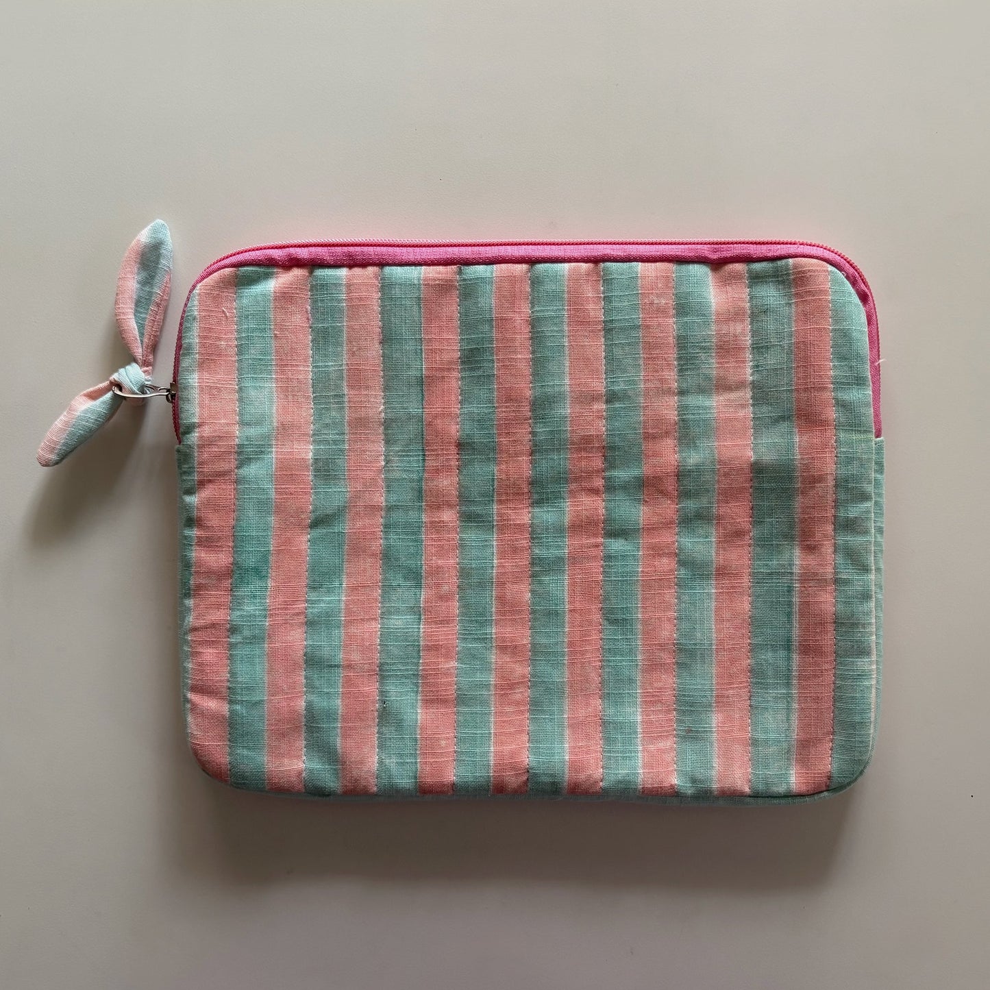 Quilted Cotton iPad Sleeve + Hand Block Printed Stripe Zip Pouch