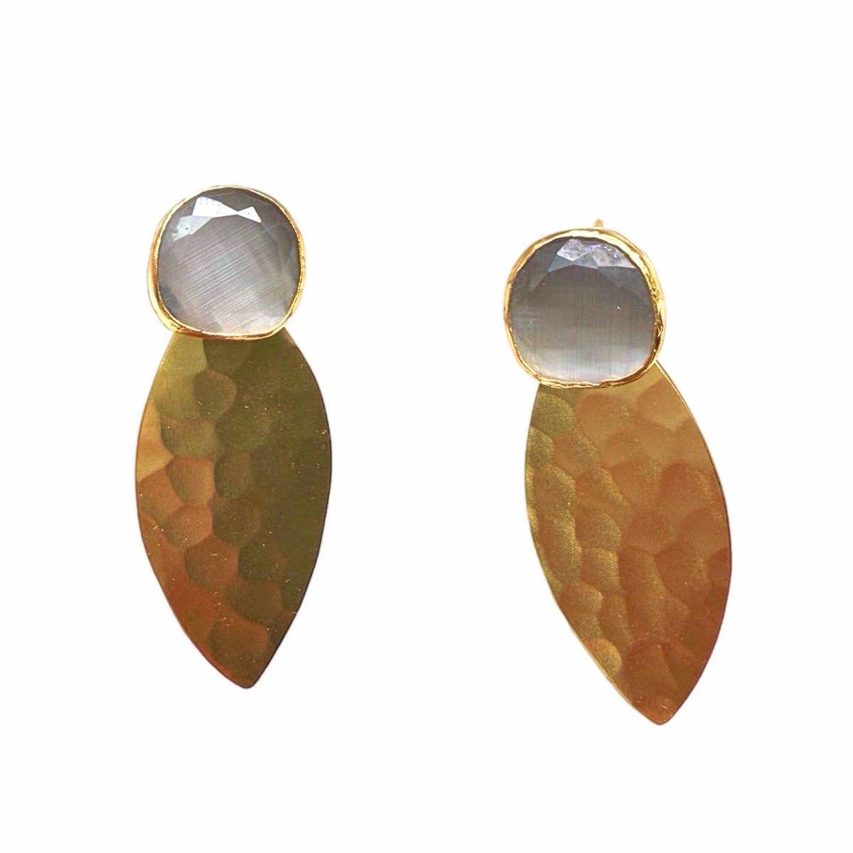 Karan Gray and Gold Hammer-Finished Earrings