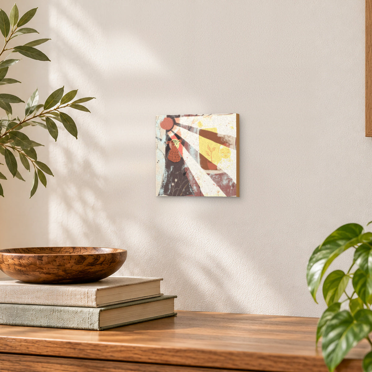Morning Sunlight: Girl in the Window and Owl in the Tree Art Print on Board