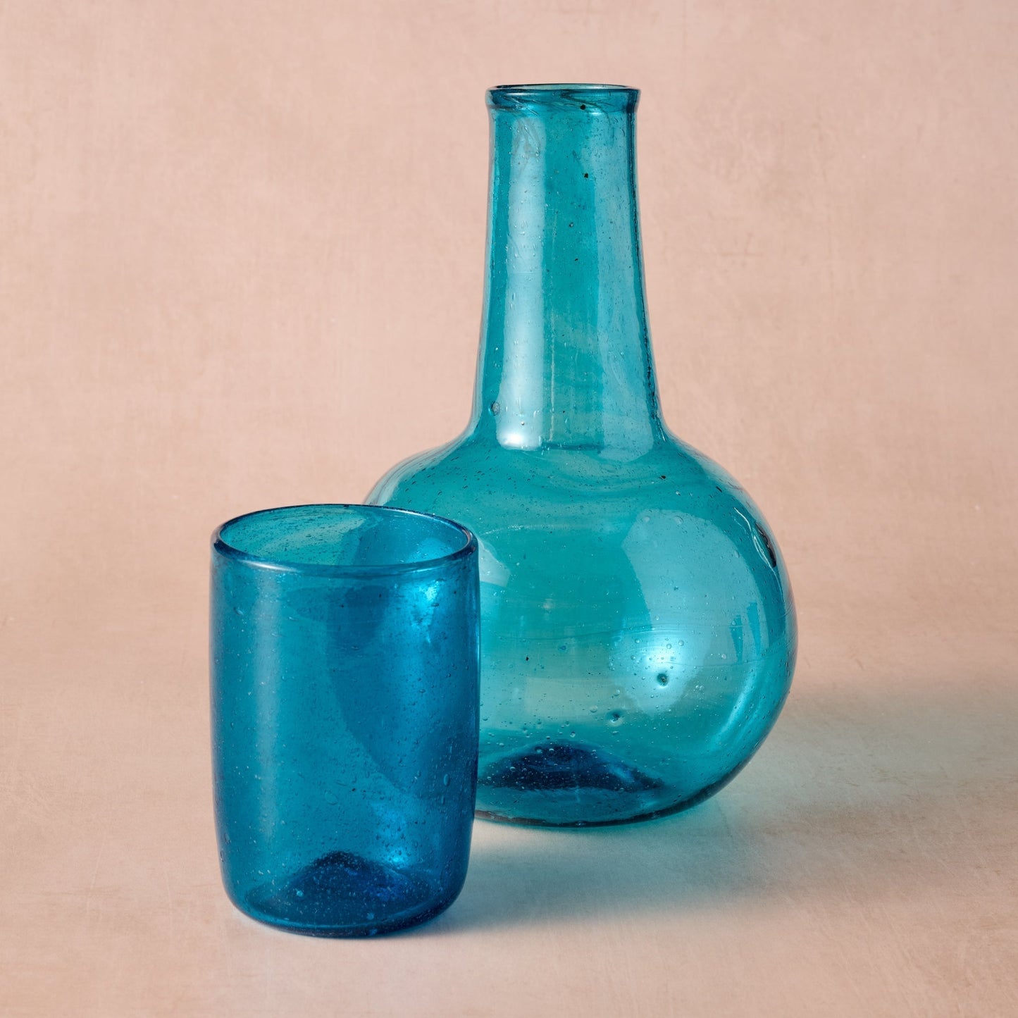 Bahr Blue Handblown Glass Carafe and Cup Set