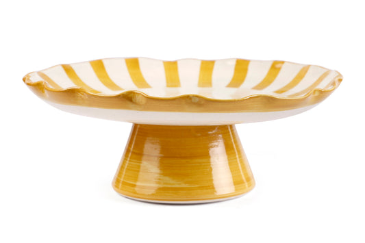 Ceramic Stripe Cake Stand - Yellow