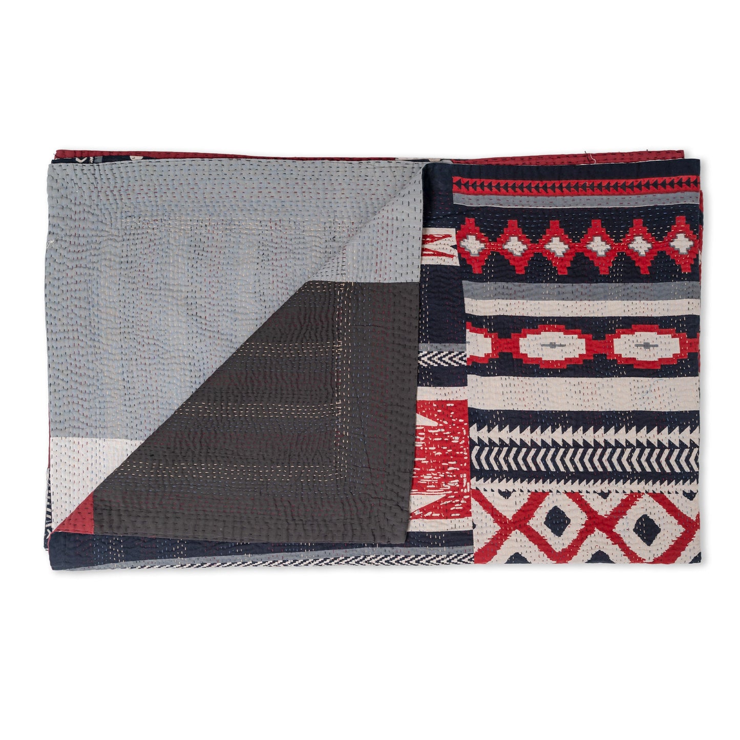 Monotone Ikat  Vintage Kantha Throw - Monotone Red