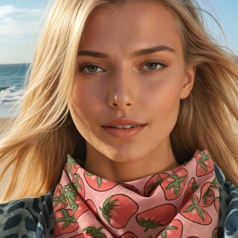 Bandana Scarf - Tomato Pink Square